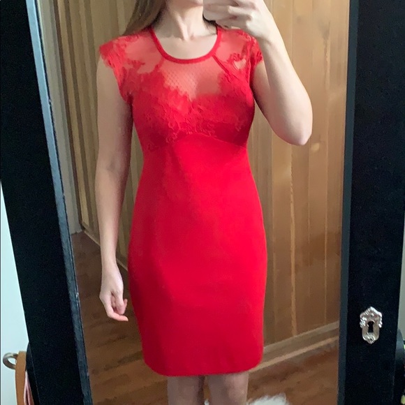 bright red lace dress